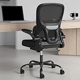 Soohow Office Chair, Mesh Ergonomic Office Chair with Lumbar Support, Comfy Swivel Computer Desk Chair with Flip Armrest Rolling Wheels for Home Study Room Office, Black & Black