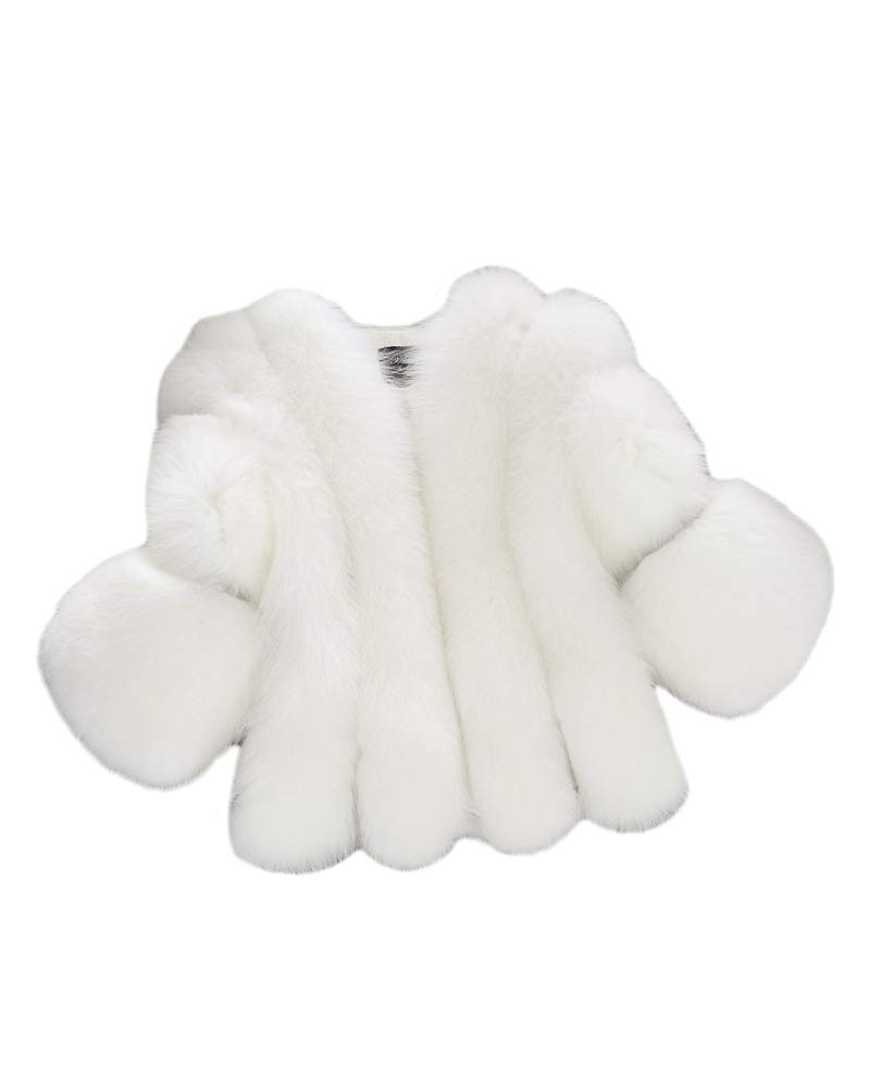 GUOCU Women Faux Fox Fur Coats Casual Fashion Fluffy Plush Jacket Short Stitching Fur Coat Autumn Winter Warm Faux Fur Jacket Thick Parka Thicken Outerwear Outdoor Overcoat Solid Jacket White M