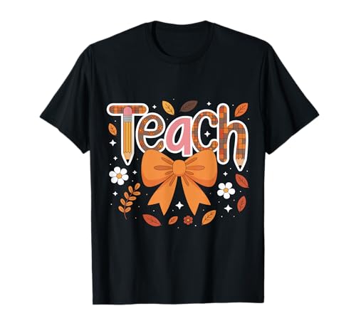 Groovy Teacher Coquette Bow Flowers 100 Days School Pencils T-Shirt
