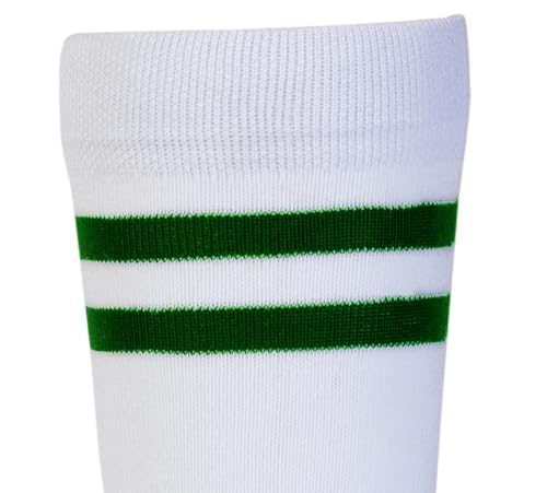 Image of RC. ROYAL CLASS Boys and Girls Calf Length White with Bottle Green Stripes DPS School Cotton Socks (pack of 3 pairs for all age groups)