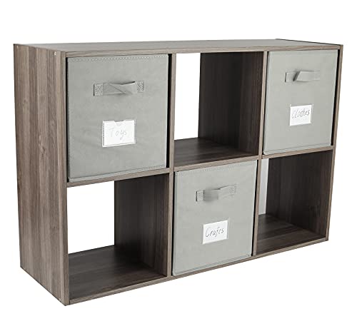 Super Cheap 🛒 TQVAI Wood 6 Cube Organizer, 6 Cube Storage Shelf with 3 Fabric Bins, Retro Grey