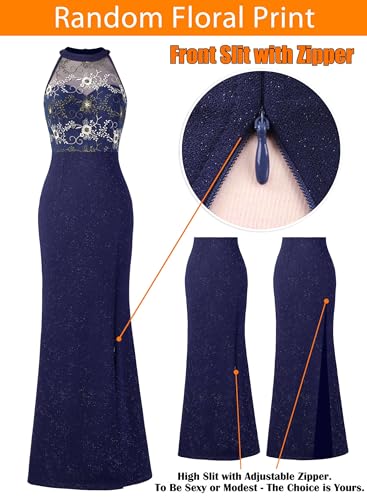 Image of VFSHOW Womens Formal Sexy Halter High Slit Prom Wedding Guest Maxi Dress 2023 Illusion Sweetheart Neckline Evening Long Gown