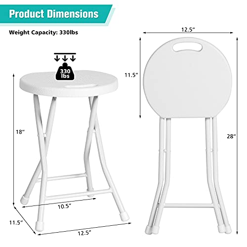 Giantex Set Of 4 Folding Stool, Round Foldable Bar Stools, 4 Pack Portable Folding Chairs With Handle, Collapsible Stools 18 Inch 330Lbs Capacity For Camping Rv Party (White) #TOP2