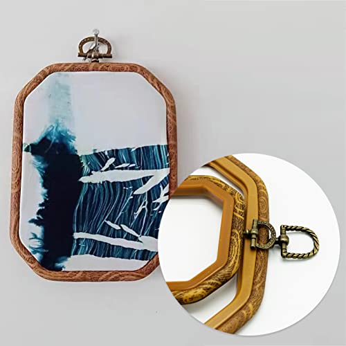 Image of 2 Sizes Imitated Wood Rectangle Round Embroidery Hoop Set Plastic Circle Cross Stitch Hoop Rings for DIY Craft Sewing,Including 16pcs Gold Eye Sewing Needles