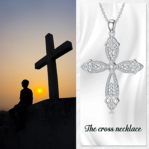 Cross Diamond Necklace Lab Grown Diamond Cross Necklace Sterling Silver Vintage Cross Necklace for Women Religious Cross Pendant Platinum Plated Silver (D Color, VVS Clarity)4