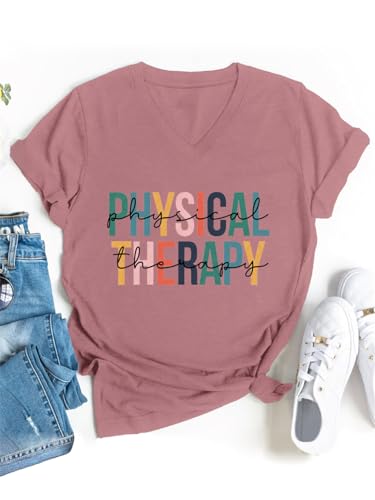 Physical Therapy Shirt Womens PTA Graphic Tee Short Sleeve V-Neck Physical Therapist Tshirt Cute PT Student T Shirt4