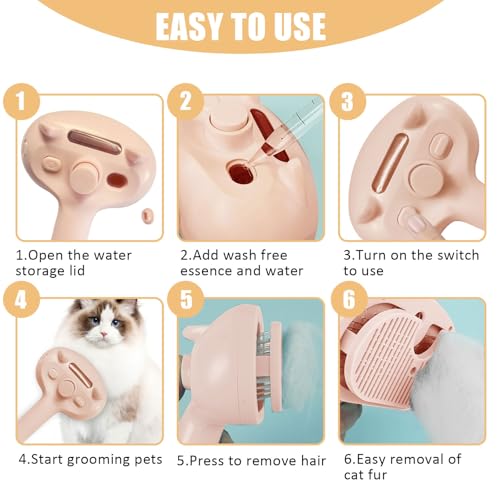 Image of Cat Steam Brush for Shedding, Pet Steam Brush for Dog with Release Button,Anti-Static Pet Spray Hair Removal Comb,Cat Spray Comb for Long & Short Haired Pets,Pink