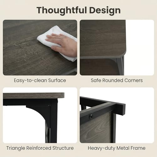 Image of GOFLAME 2-Tier Rectangular Coffee Table, Modern Center Table with Wooden Top, Metal Frame, X Shaped Side Pattern, Display Accent Tea Tables, Living Room Tables for Apartment (Gray Oak & Black)