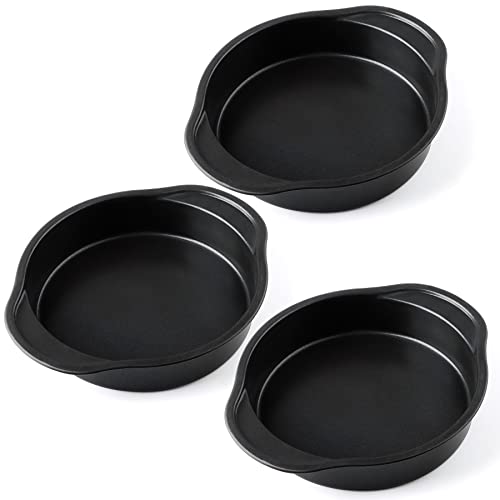 Lianyu 8 Inch Round Cake Pan Set Of 3, Nonstick Happy Birthday Cake Pan With Wider Grips, Stainless Steel Black Layer Cake Pan For Christmas Baking Wedding, Non Toxic Coating & Easy Release #TOP20