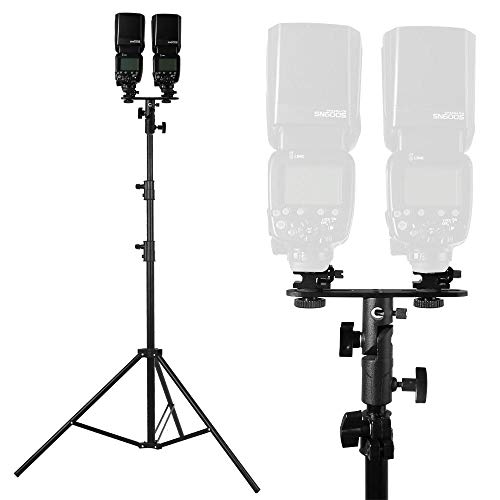 Toazoe Camera Speedlite Mount Dual Hot Shoe Flash Bracket Swivel Light Stand Adapter Umbrella Reflector Holder For Camera Nikon Pentax Olympus Dslr Flash Speedlite Led Light #TOP1