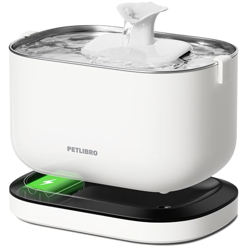PETLIBRO Cordless Cat Water Fountain, Rechargeable Battery Operated Wireless Pet Water Fountain, 2.5L/84oz Cat Water Dispenser for Drinking with Quiet Pump Stainless Steel Tray Easy Clean BPA Free