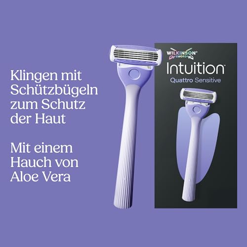 Wilkinson Sword Intuition Quattro Sensitive Skin Rasierer für Damen, Damenrasiergriff mit 1 Ersatzklinge – Ansicht 2