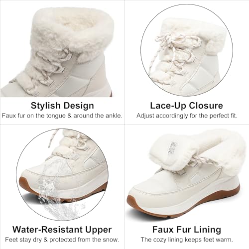 Image of DREAM PAIRS Women's Outdoor Winter Snow Boots | Women Winter Snow Boots, Faux Fur Waterproof Ankle Booties, Zaylee Ladies Slip Resistant Sole Comfortable Short Boots Outdoor