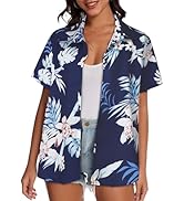 Women Hawaiian Shirt Button Down Summer Tops Beach Cool Short Sleeve V Neck Blouse