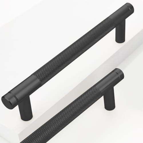 20 Pack 5 Inch 128 mm Black Knurled Cabinet Handles Cabinet Pulls Aluminum Handles Pulls Oxidation Finish with Diamond Pattern image 5