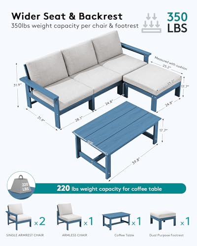 Image of SERWALL HDPE Outdoor Sectional with Ottoman & Coffee Table