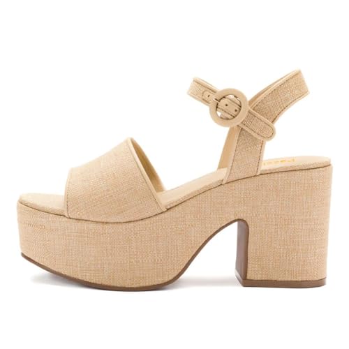 Pazzion Women Chunky High Heel Platform Sandals Open Toe Ankle Strap Buckle Ladies Shoes for Bridal Prom Event Size 4-16 US2