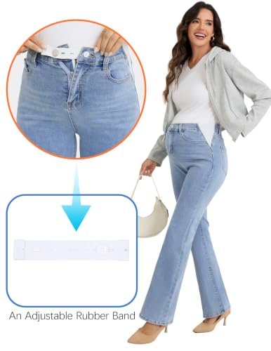Image of PACBREEZE Women's Maternity Flare Jeans Mid-Rise Stretchy Bell Bootcut Jeans Denim Pregnancy Pants, S-XXL