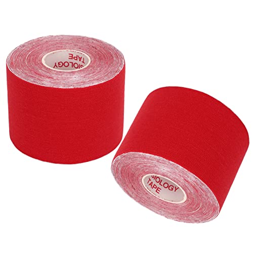 2PCS Athletic Kinesiology Tape, 5cm Width 5m Length Muscle Sticker,Water Resistant Tape Sport Kinesiology Tape Protector for Fitness Badminton (red)