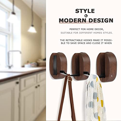Szrisi Coat Hooks, Wood Wall Hooks Folding For Hanging Coat, Rustic Walnut Wood Hardware Heavy Duty Aluminum Alloy No Rust With Screws For Hat, Bags, Backpack, Purse Fitness Equipment #TOP2