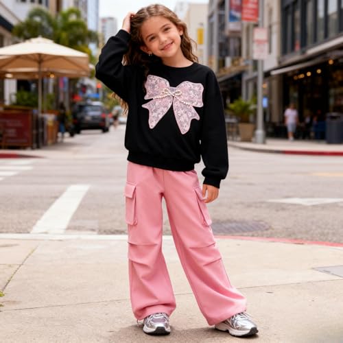 Image of Girls Clothes 2 Piece Cute Butterfly Sweatshirt & Flared Pants /Cargo Pants Winter Outfits for Teen Girls 7-14Y