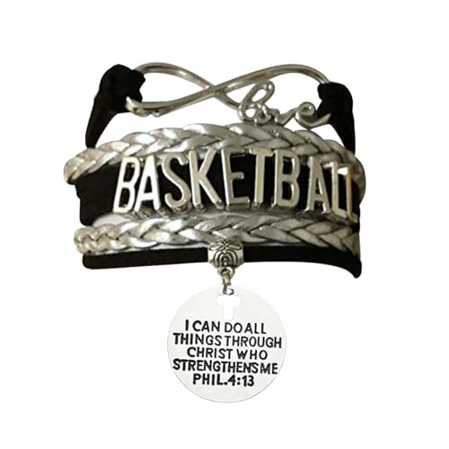 Basketball Bracelet, Christian Faith Charm Bangle, I Can Do All Things Through Christ Who Strengthens Me Phil. 4:13 Scripture Jewelry, Basketball Gifts For Women and Girls