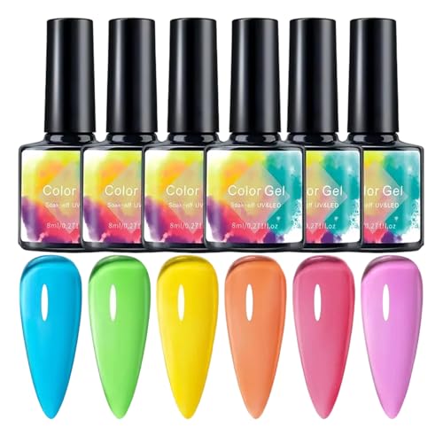 Holdes Esmalte de uñas de gel, 6 unidades, 8 ml, gel de secado rápido, color neón para mujer, novia, fiesta, boda, uso diario, salón, reunión