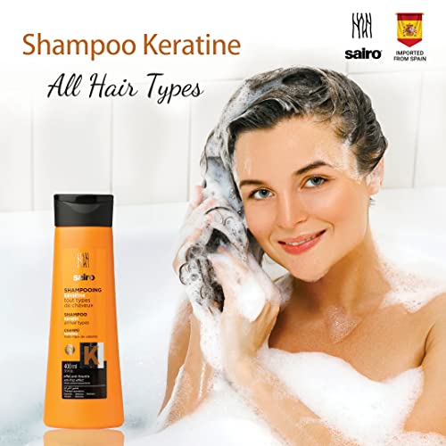 Image of SAIRO Imported Spanish 400ML Keratin Shampoo For All Hair Type, Hair Growth and Hair Fall Control,Silky, Shiny, Smooth Hair Wet Hair Massaging (Imported From Spain)