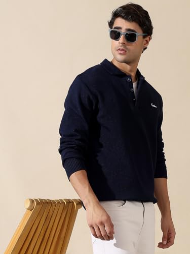 Image of Kvetoo Men's Wool Polo Collar Neck Winter Sweater Full Sleeve Solid Pullover for Casual Office Wear