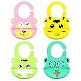  4 Pcs Babero Silicona Bebé, Impermeable, Fácil de Limpiar, Lavable