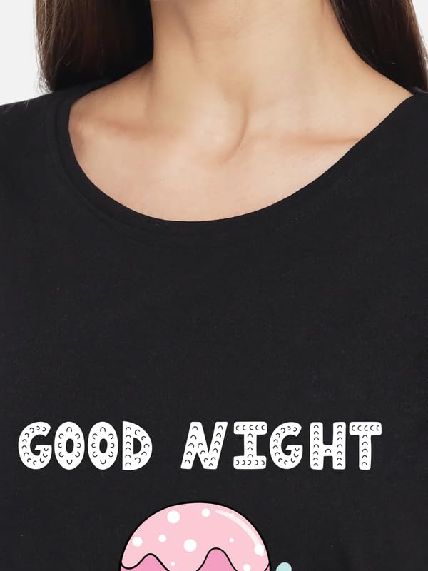 Image of Fflirtygo Women's Cotton Nighty | Printed Knee Length Night Gown |Relaxed Fit Nightwear |Short Nightdress| Long T-Shirt | Sleepwear & Casual Wear Nighty (Pack of 2)
