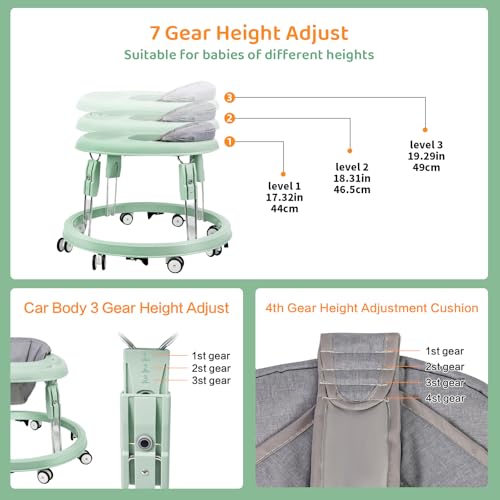 Image of Baby Walker with Wheels, One-Touch Folding, Height Adjustment Baby Walkers