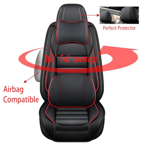 Image of Fit for Sedan SUV Pick-up Truck,Automotive,Ice Slik Nappa Leather Car Seat Covers,Waterproof Durability Washable Seat Covers,5 Seat Complete Set Luxury Car Seat Cover(Black & Red)