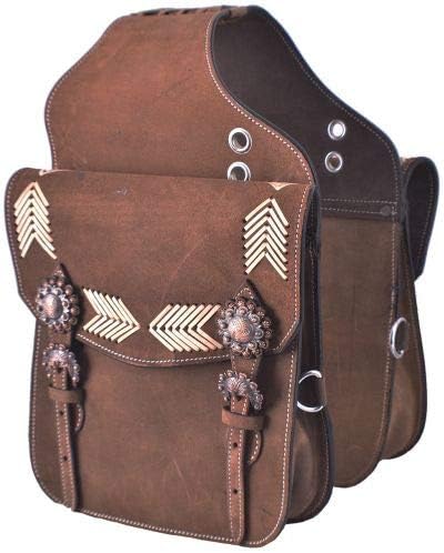 Cowhide Genuine Leather Western Equestrian Trail Tooling Carving Horse Saddle Bag Tooled Carved Pack Equipment Horse Saddle Bags Size: 10” L x 10” W x 3 ½” D inches' CRV193