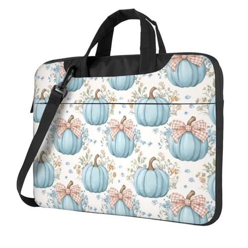 Housse 15.6 pouces motif citrouille et fleurs bleu pastel pour ordinateur portable