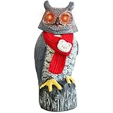 Owlsome Solar Owl with, Glowing Eyes, Rotating Head, Hoot Sound, Motion Detector and Silent Mode, Plastic Owl with Christmas OutfitsGarden Sculpture, Garden Decoration