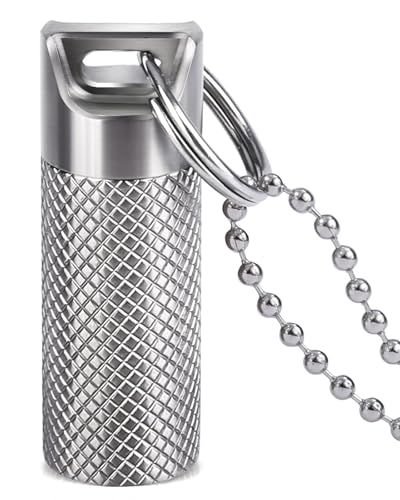Opret Titanium Pill Container with Keychain & Necklace Waterproof Pill Case for Emergency Aspirin & Nitroglycerin Mini Pill Holder for Travel Purse Pocket EDC Accessory