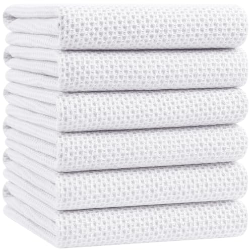 Image of Homaxy 100% Cotton Oversized Waffle Weave Kitchen Dish Towels, Ultra Soft Absorbent Quick Drying Cleaning Towel, 20 x 28 Inches, 6-Pack, White