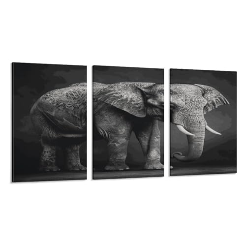 Triptyque toile murale éléphant noir et blanc pour habiller un mur vide