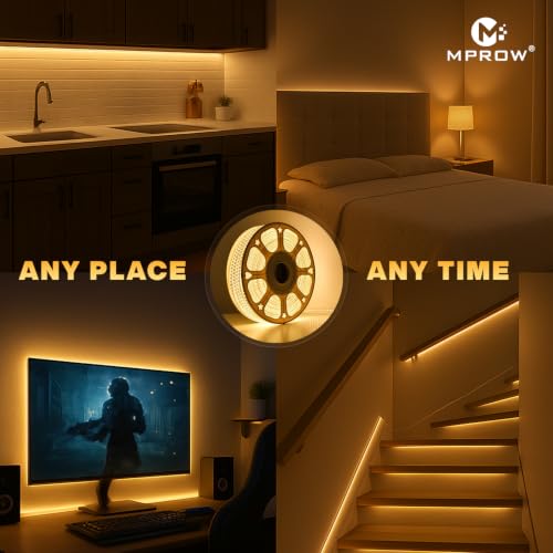 Image of MPROW 5 Meter LED Rope Light | 120 LEDs /Meter Waterproof Strip Light | Warm White Cove Light for False Ceiling, Diwali, Balcony & Indoor Decoration (Warm White, 45 Meter)