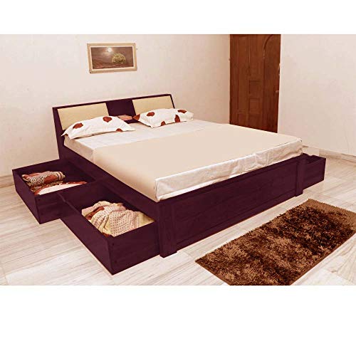 Image of APRODZ Sheesham Wood Allure Bed with Storage (Queen Size, Mahogany Finish)