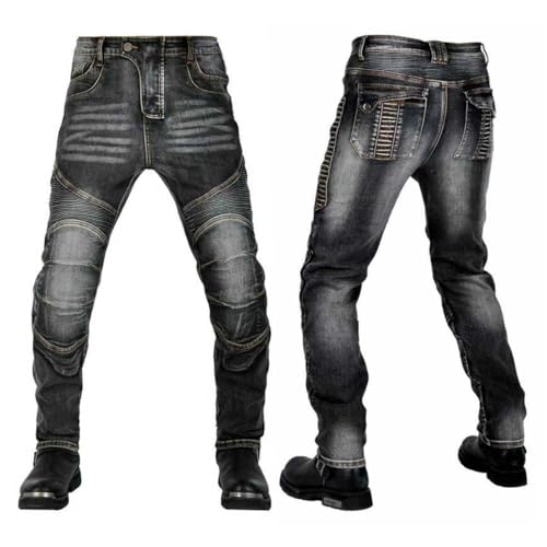 Motociclista para Mujeres Hombre con Tejido de Resistente a la abrasión Pantalón Vaquero de Motocross para Moteros Armadura Protectora (Macho (Negro),M)