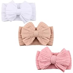 3 Pack Bow Knit Spiral Patterned: White, Beige-pink, Pink