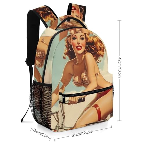 Vintage Pin-up Funny Backpack Casual Daypack Lightweight Shoulders Bag for Men Women Cute Print2