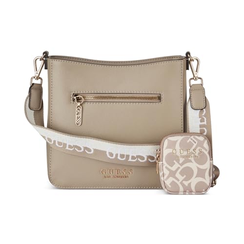 Image of Guess Women Beige Textured Detachable Strap Crossbody Bag with Pouch