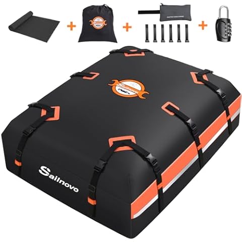 Sailnovo Car Rooftop Cargo Carrier 21 Cubic Feet, Waterproof 1000D PVC Car Roof Bag with Anti-Slip Mat, Combination Lock, Storage Bag, Door Hooks & Tie-Down Strap fit Vehicle with/Without Luggage Rack Cover