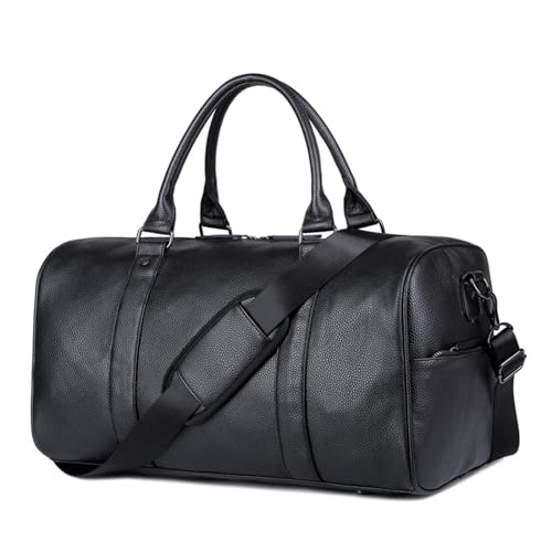 JSEIAJB Men's Portable Travel Bag Large Capacity Men's Leather Lychee Print Duffle Crossbody Gym Bag