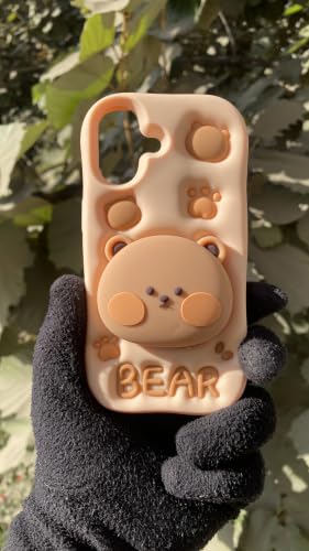 Image of Back Cover Compatible with iPhone 17 Soft Silicone 3D Cute Cartoon with Holder Full Protective Case for iPhone 17 (Bear)