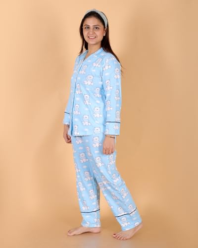 Image of The Mom Store Pajama Set for Women | Soft Cotton Breathable Nightwear for Comfortable Sleep | Stylish Elegant Sleep Suit & Lounge Wear for Womens | Everyday Nightsuit | Shirt Pyjama Set for Women
