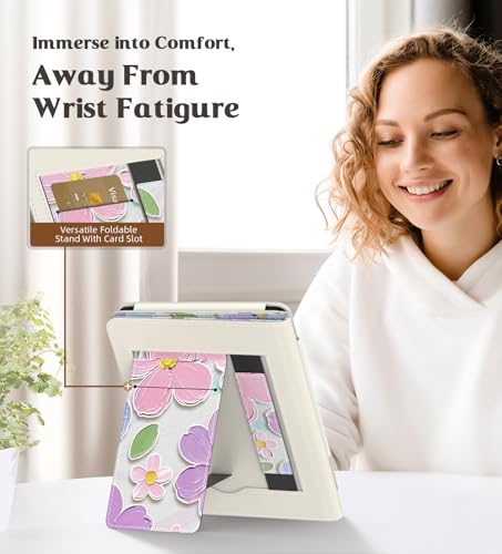 Image of MoKo Case for All-new 6 inch Kindle(11th Generation, 2024 /2022 Release) /(10th Gen,2019) /Kindle(8th Gen, 2016), Ultra Lightweight PU Shell Cover with Auto Wake /Sleep for Kindle 2024, Oil Painting Flower